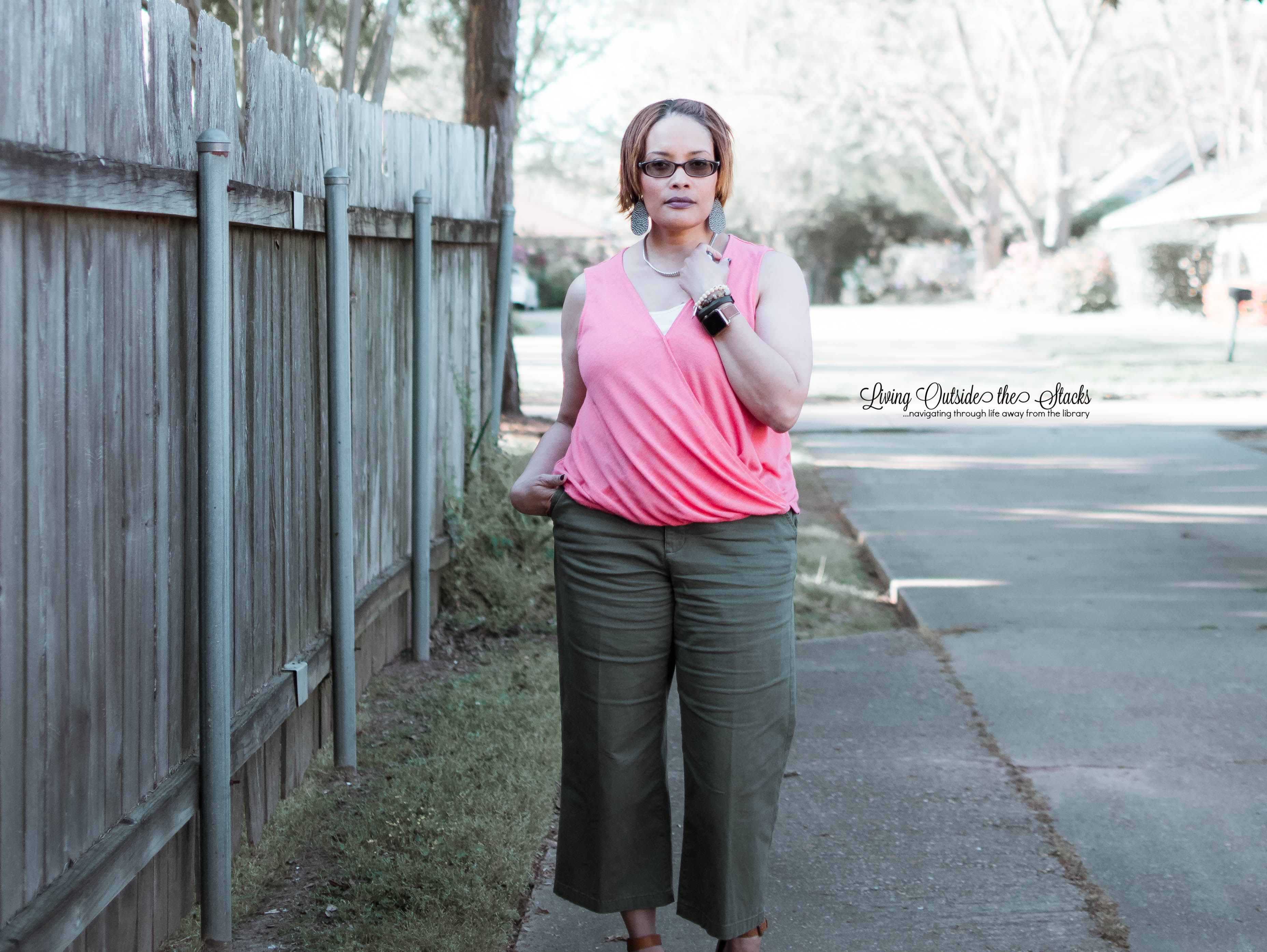 Coral Top Cropped Olive Pants Black and Brown Clogs {living outside the stacks}