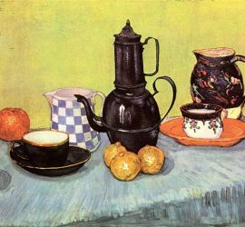 Still Life with Blue Enamel Coffeepot Earthenware and Fruit by Vincent van Gogh