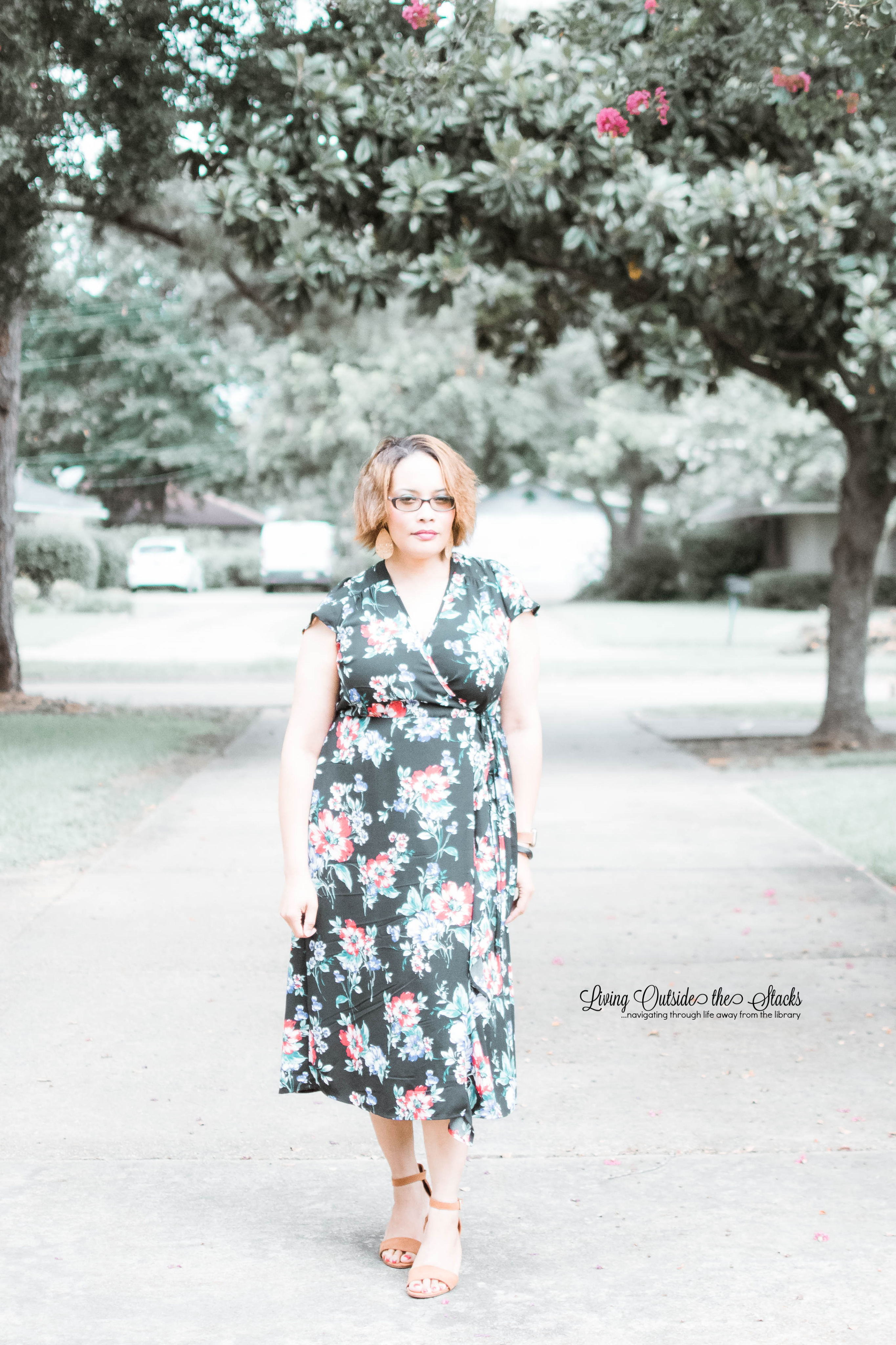 Floral Wrap Dress and Camel Sandals {living outside the stacks}