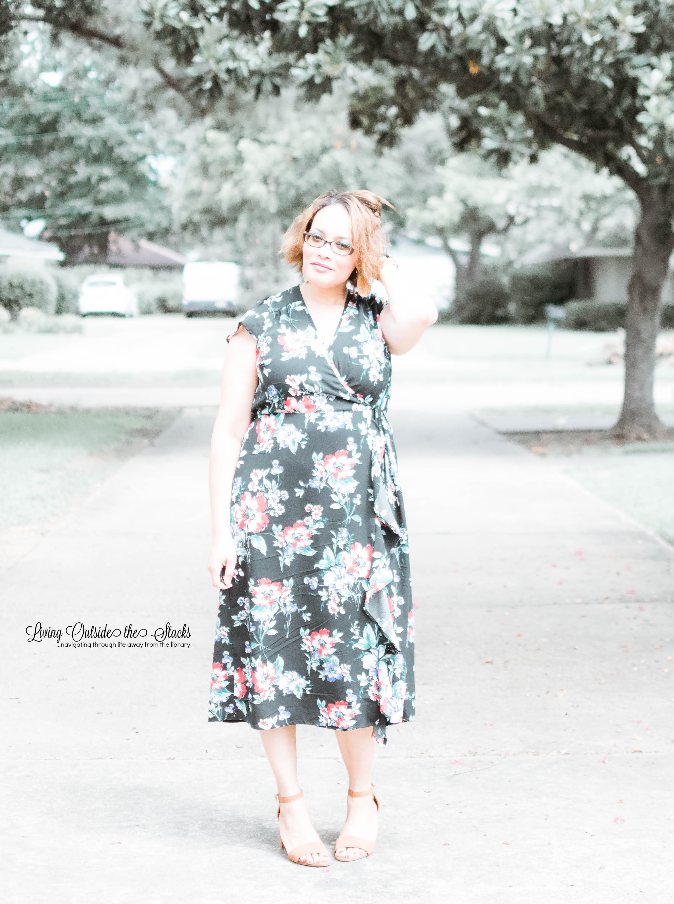 Floral Wrap Dress and Camel Sandals {living outside the stacks}