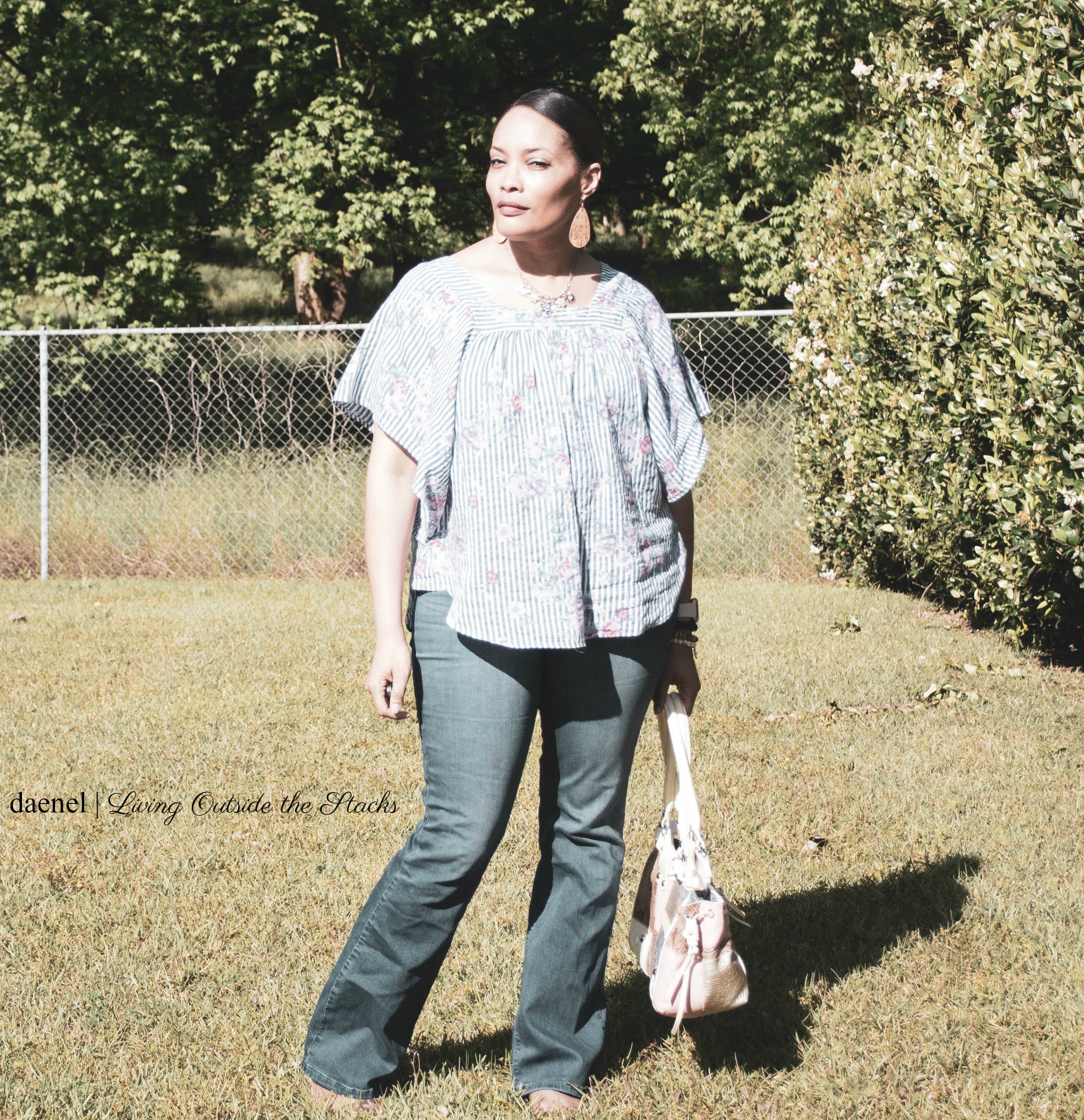 Striped Blouse Curve Jeans and Snake Print Bag {living outside the stacks}