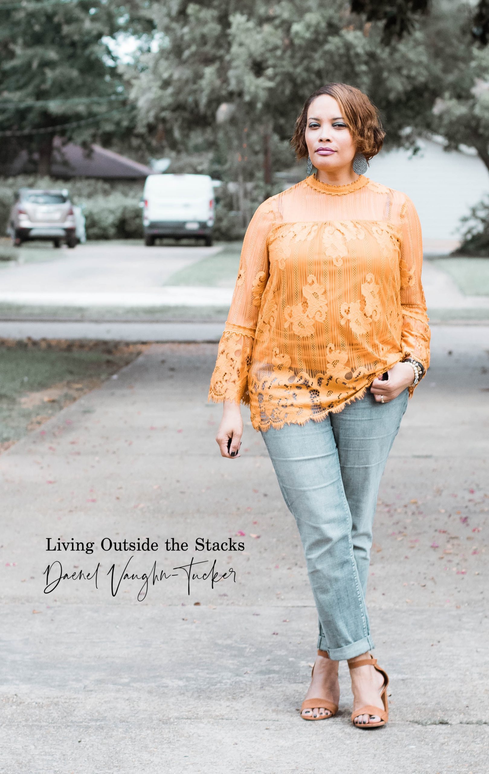 Gold Lace Top and Jeans {living outside the stacks}