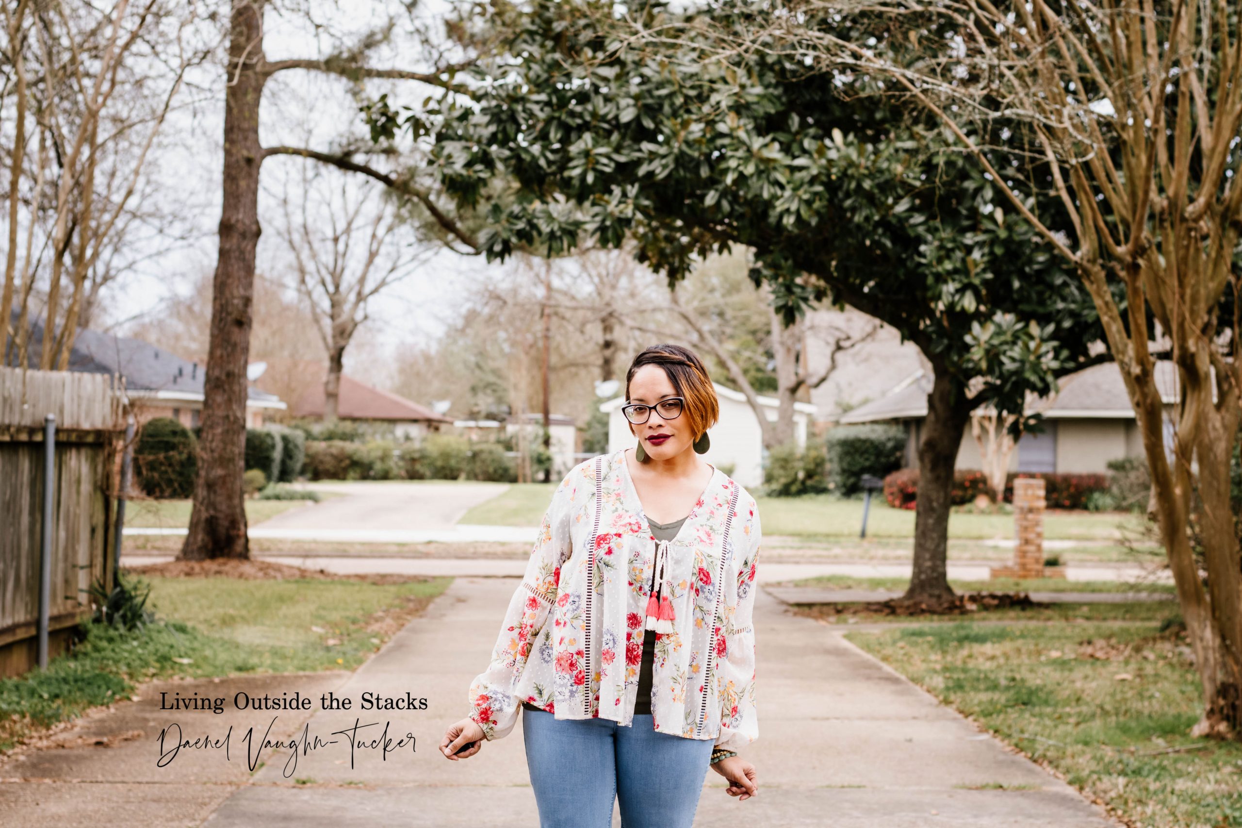 Embroidered Jacket Olive Tee Jeans and Clogs {living outside the stacks}