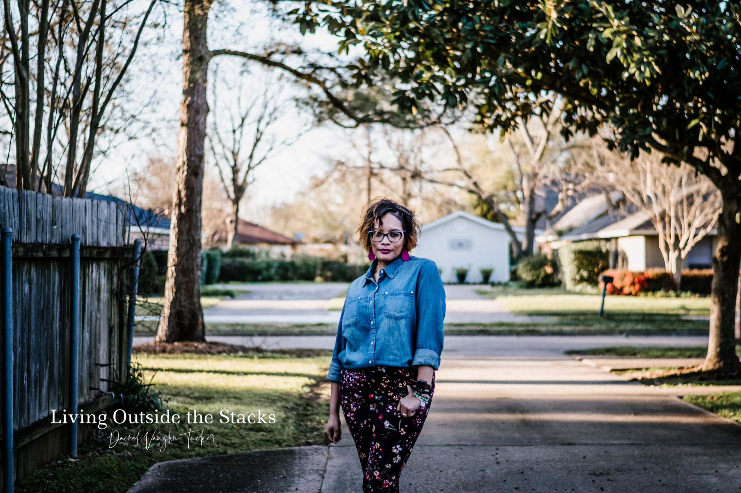 Denim Shirt and Floral Pants {living outside the stacks}