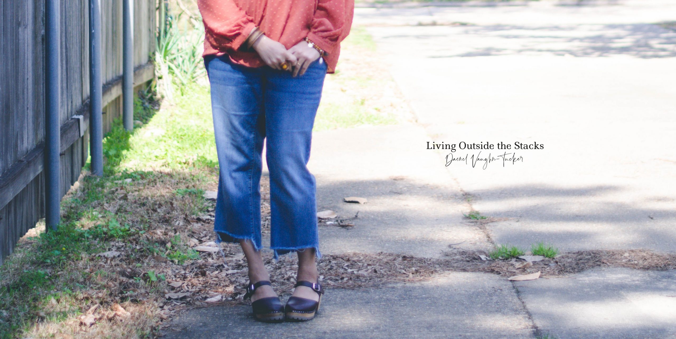 Orange Embroidered Top Jeans and Clogs {living outside the stacks}