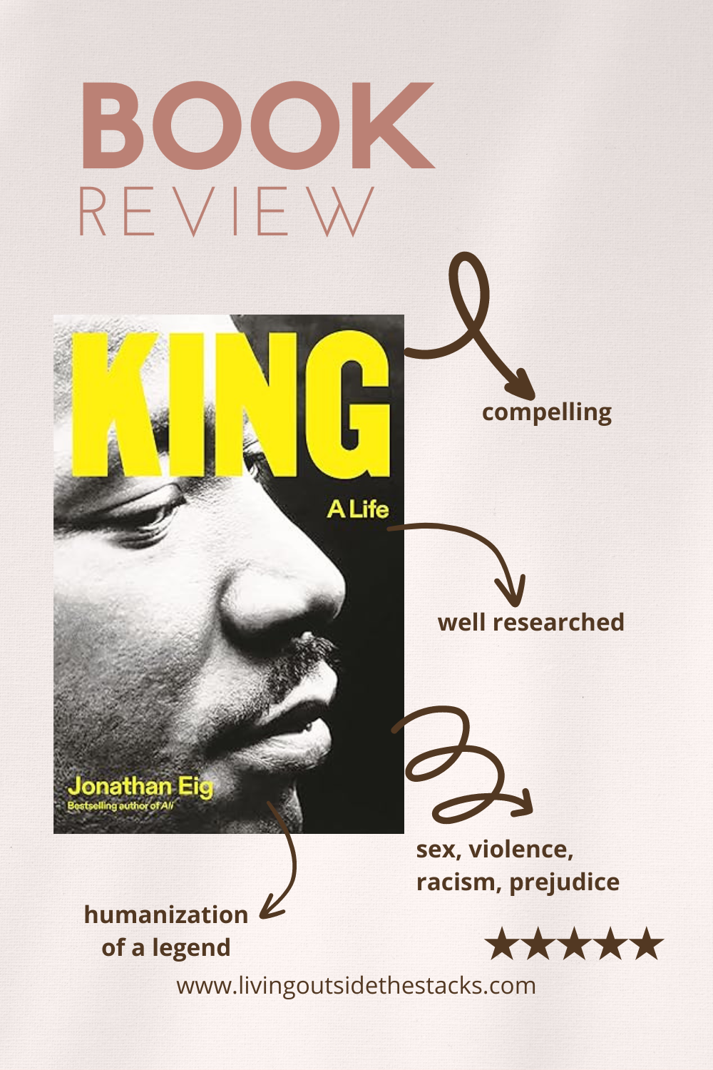 King A Life by Jonathan Eig Book Review {living outside the stacks} Follow @DaenelT on Instagram #BookReview #Biography #AfricanAmericanHistory #AmericanHistory #CivilRightsMovement #MartinLutherKingJR
