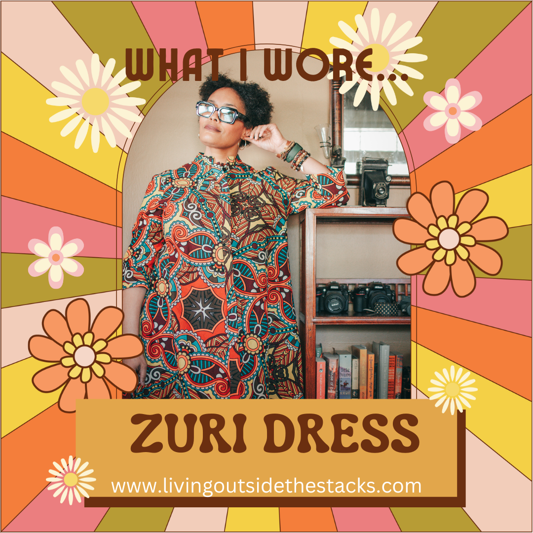 What I Wore Zuri Dress Pinterest {living outside the stacks} Follow @DaenelT on Instagram #ZuriDress #HeyZuri #OverFiftyStyle #BohoStyle #LibrarianStyle #Librarianotographer #50AndFabulous #SustainableStyle