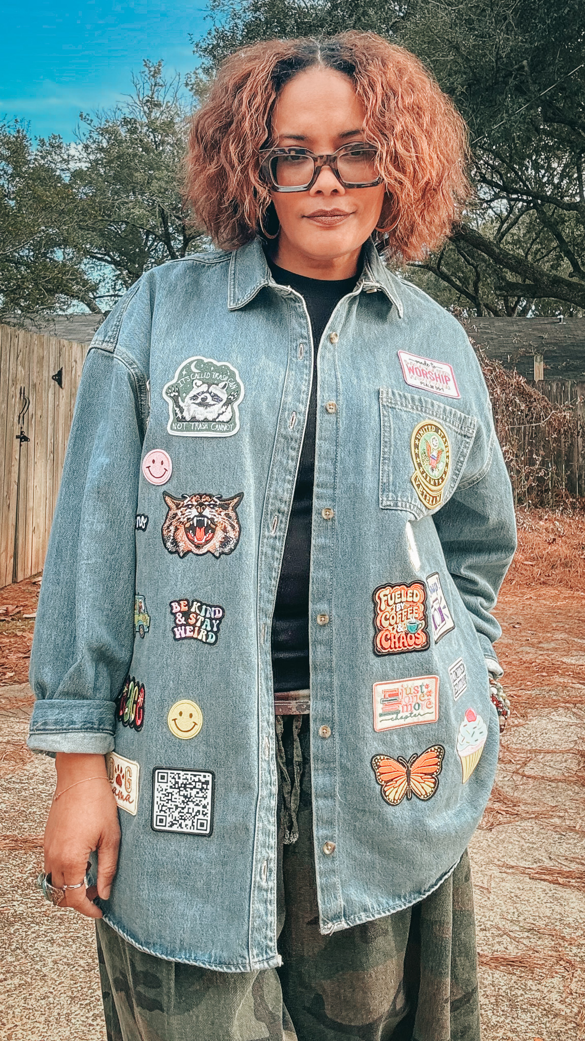DIY Denim Patch Jacket and Camo Pants {living outside the stacks} Follow @livingoutsidethestacks on Pinterest