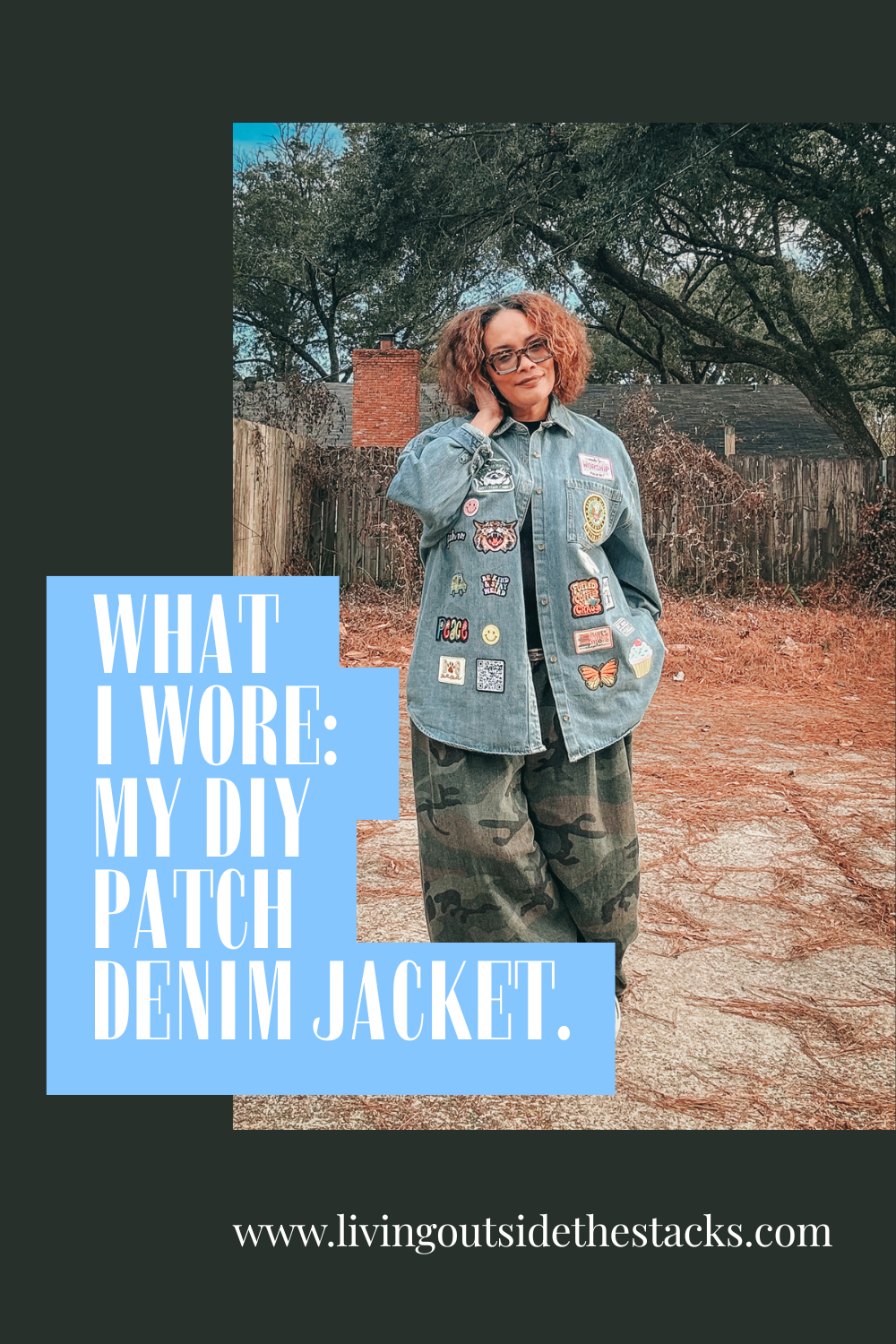 DIY Denim Patch Jacket and Camo Pants {living outside the stacks} Follow @livingoutsidethestacks on Pinterest