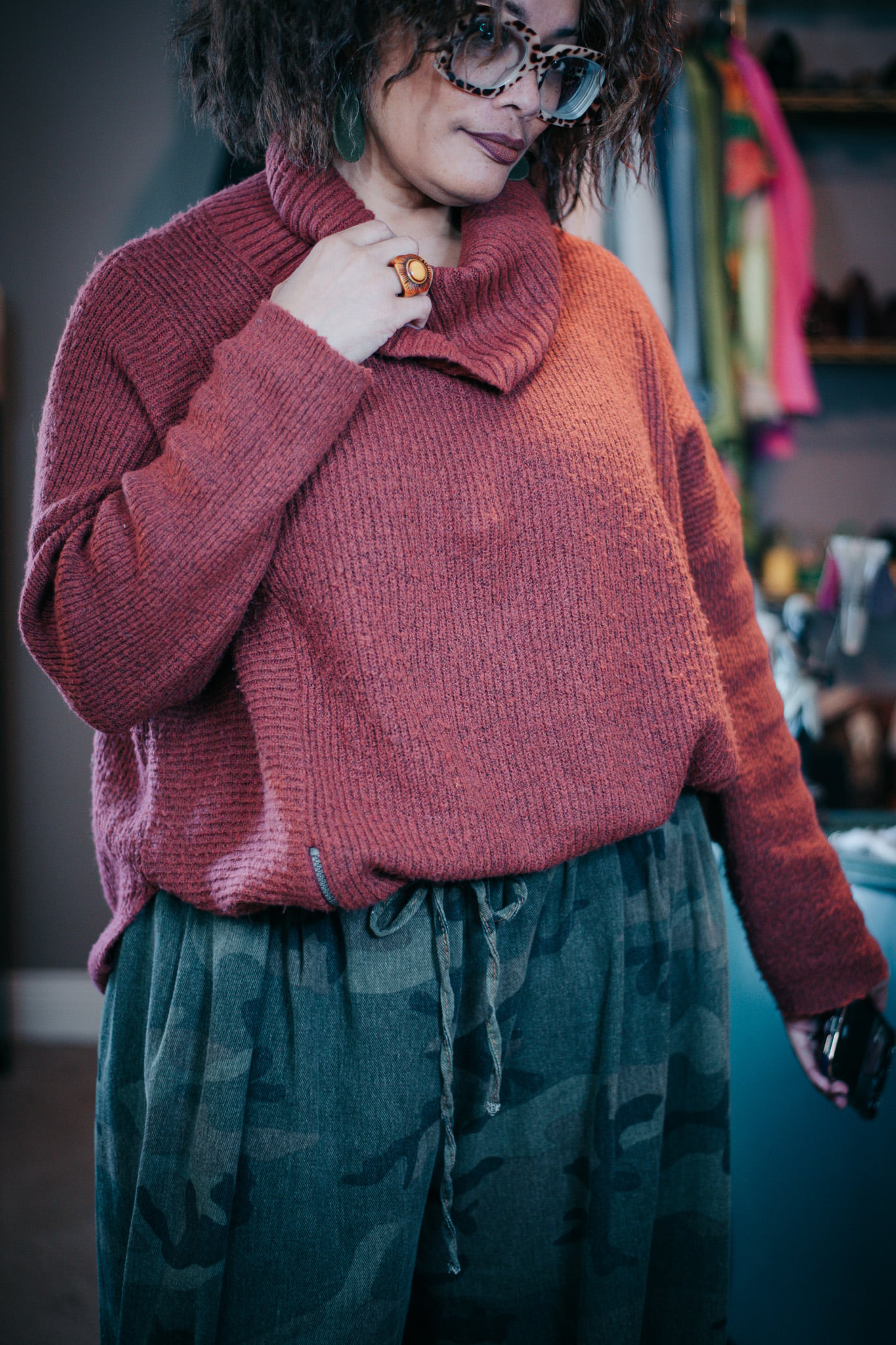 Chunky Orange Sweater with Camo Pants {living outside the stacks}