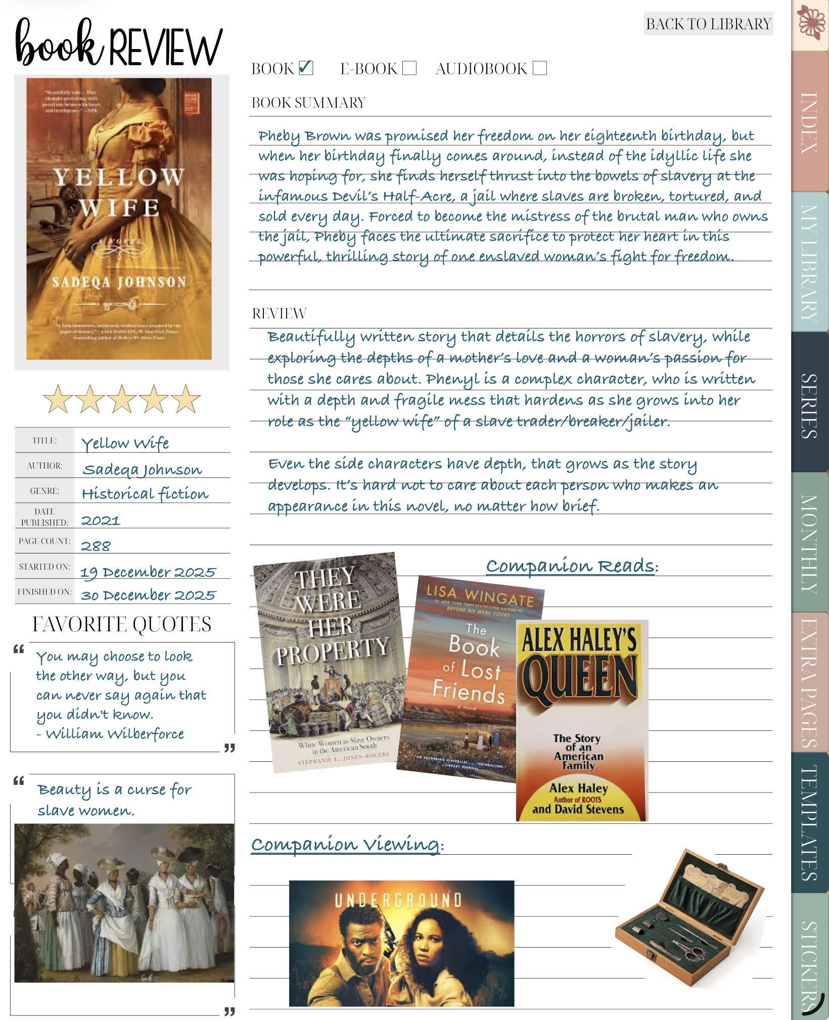 Yellow Wife by Sadeqa Johnson Book Review {living outside the stacks} Follow @DaenelT on Instagram Book Journal #BookReview #HistoricalFiction