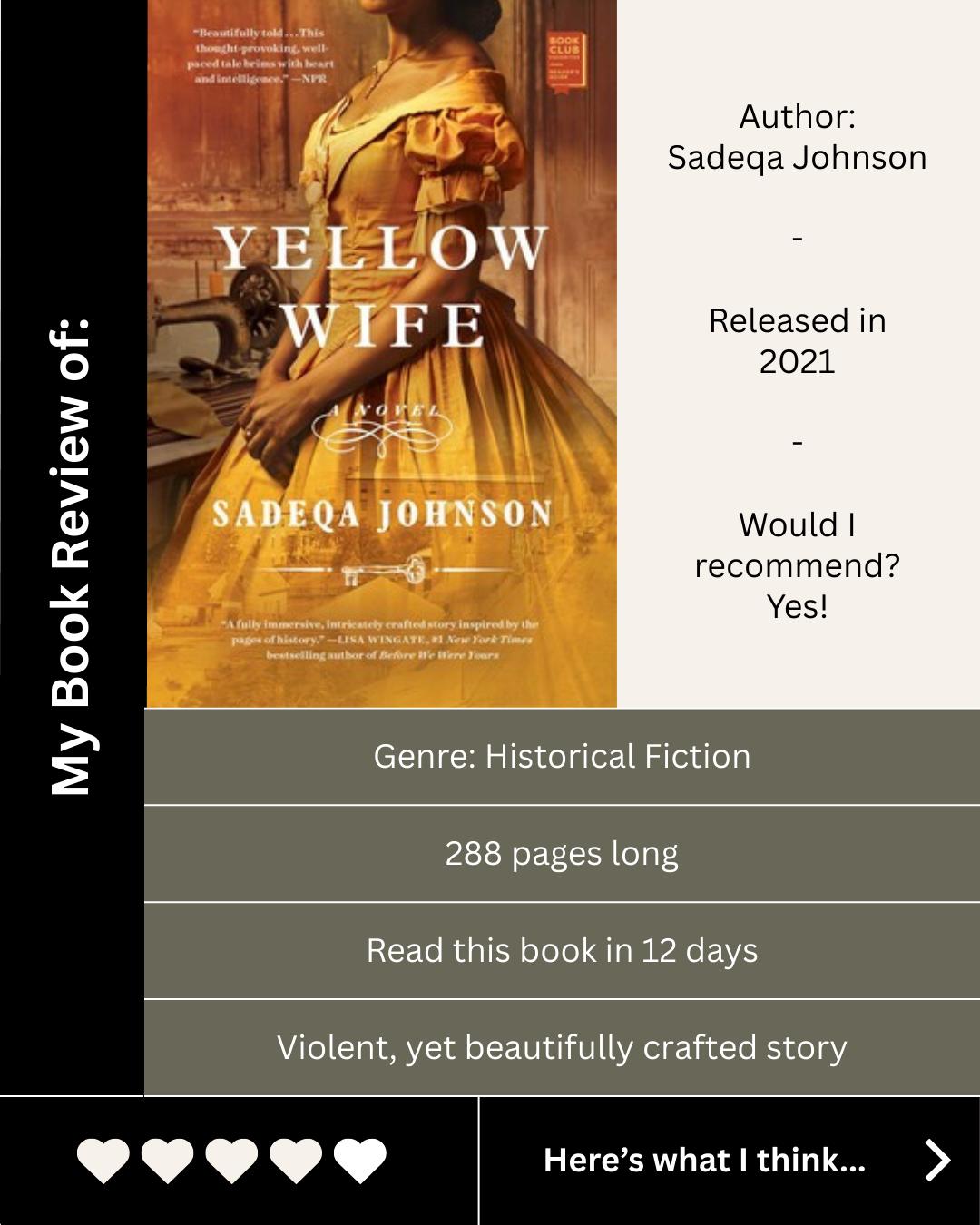 Yellow Wife by Sadeqa Johnson Book Review {living outside the stacks} Follow @livingoutsidethestacks on Pinterest