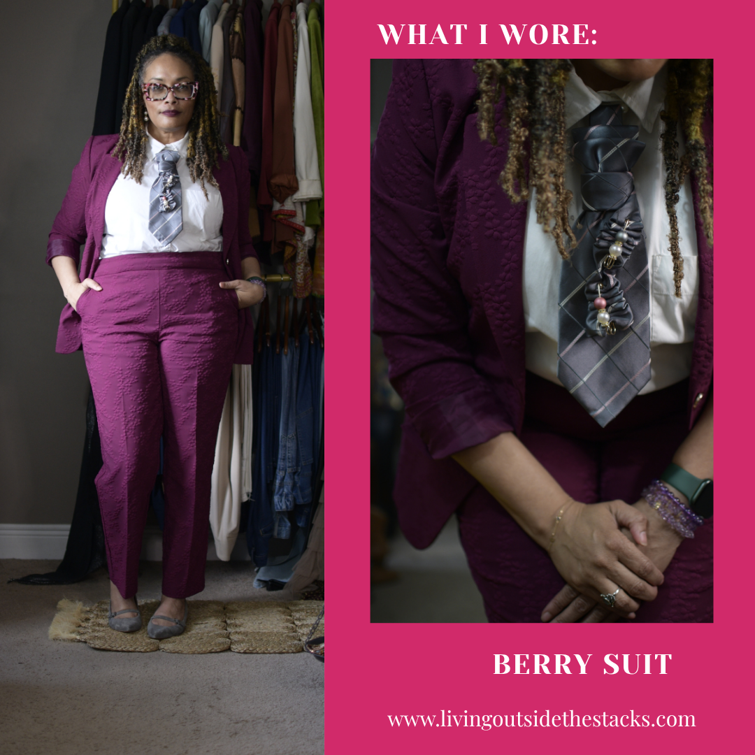 Berry Suit with White Shirt and Gray Tie {living outside the stacks} Follow @DaenelT on Instagram #OOTD