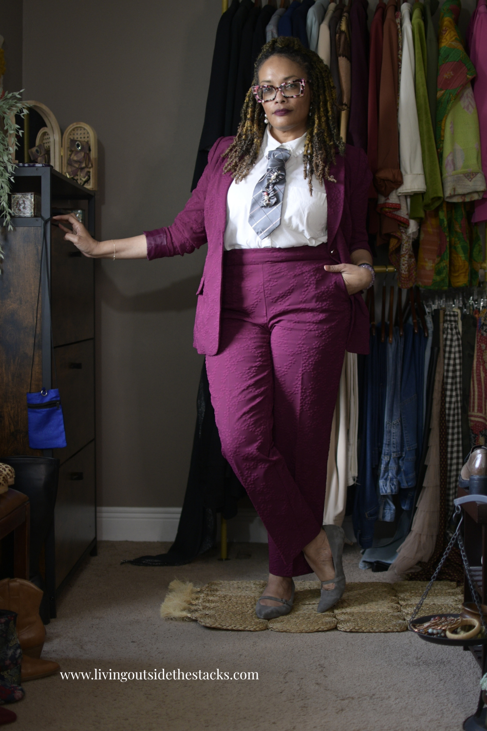 Berry Suit with White Shirt and Gray Tie {living outside the stacks} Follow @DaenelT on Instagram #OOTD