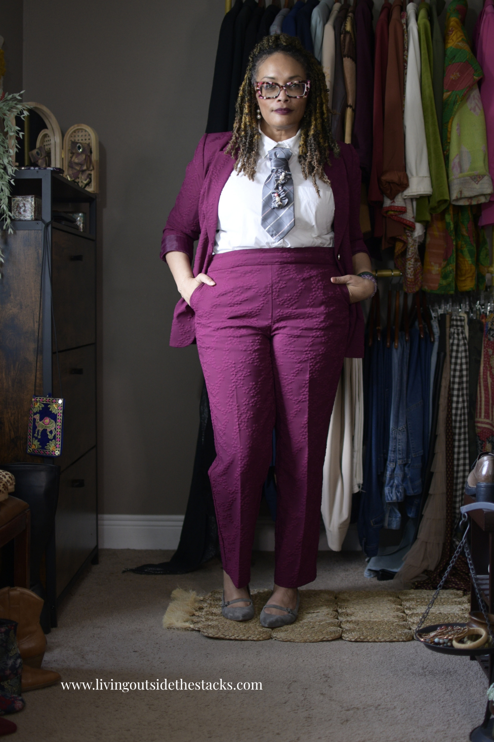Berry Suit with White Shirt and Gray Tie {living outside the stacks} Follow @DaenelT on Instagram #OOTD