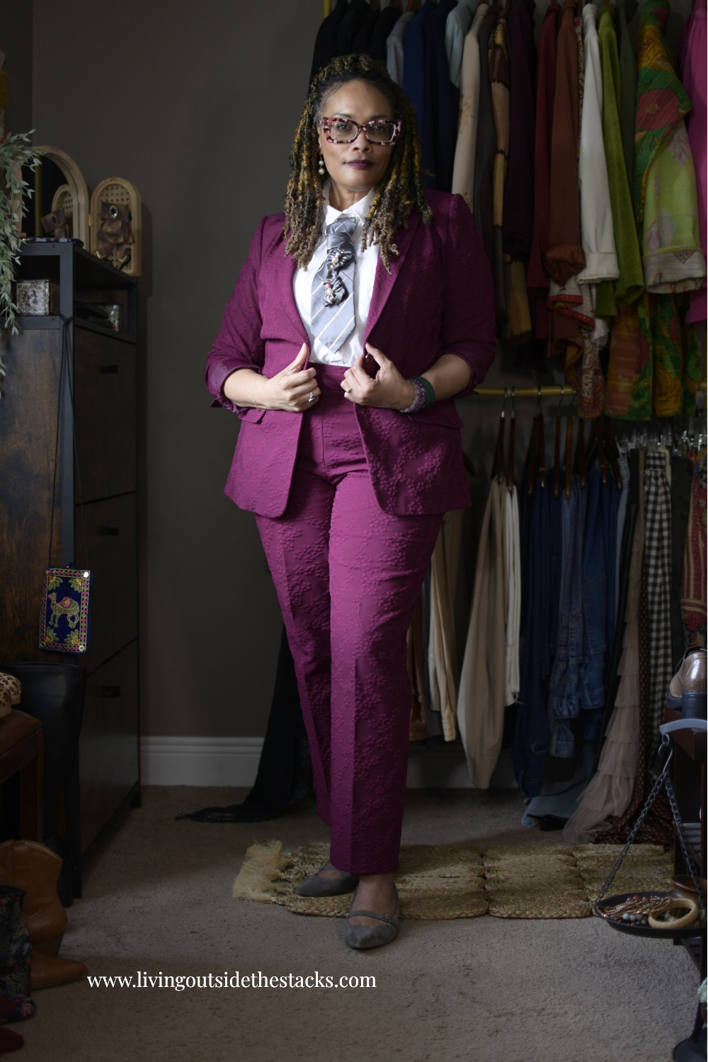 Berry Suit with White Shirt and Gray Tie {living outside the stacks} Follow @DaenelT on Instagram #OOTD