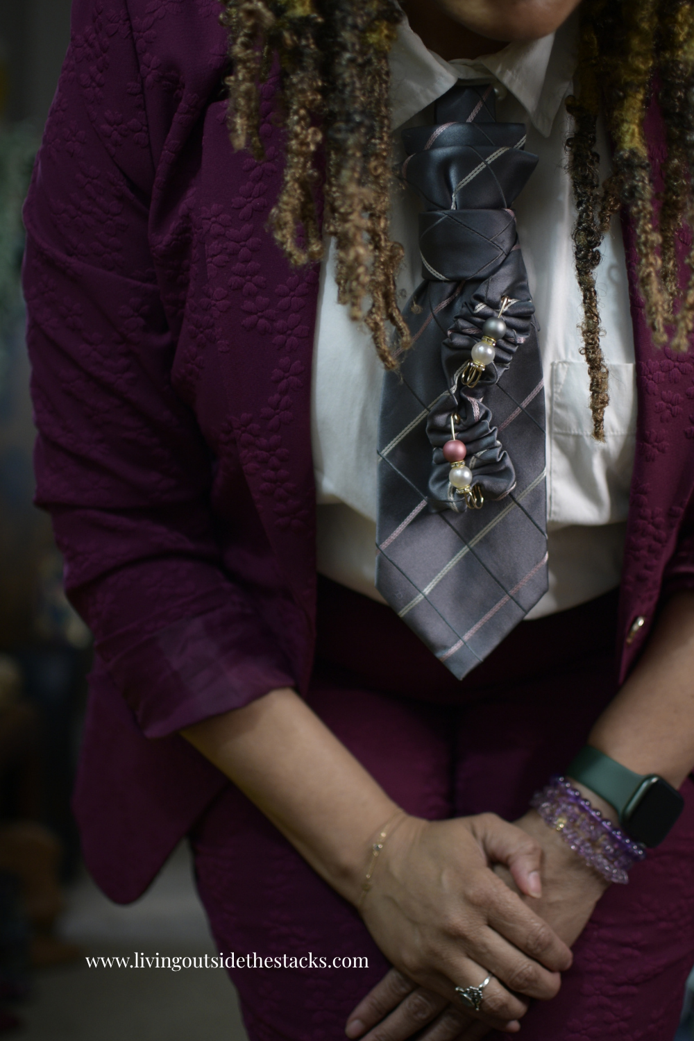 Berry Suit with White Shirt and Gray Tie {living outside the stacks} Follow @DaenelT on Instagram #OOTD