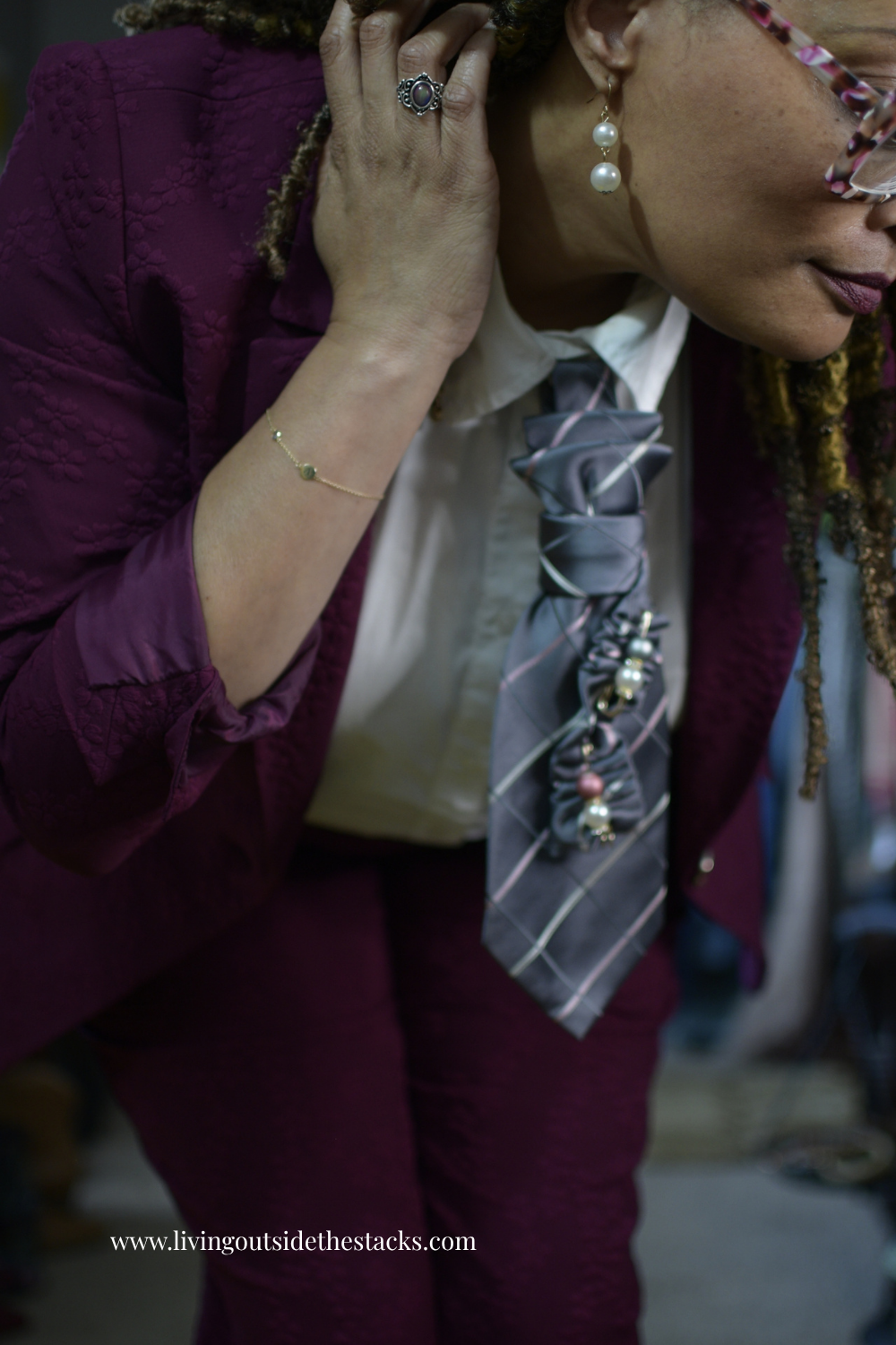 Berry Suit with White Shirt and Gray Tie {living outside the stacks} Follow @DaenelT on Instagram #OOTD