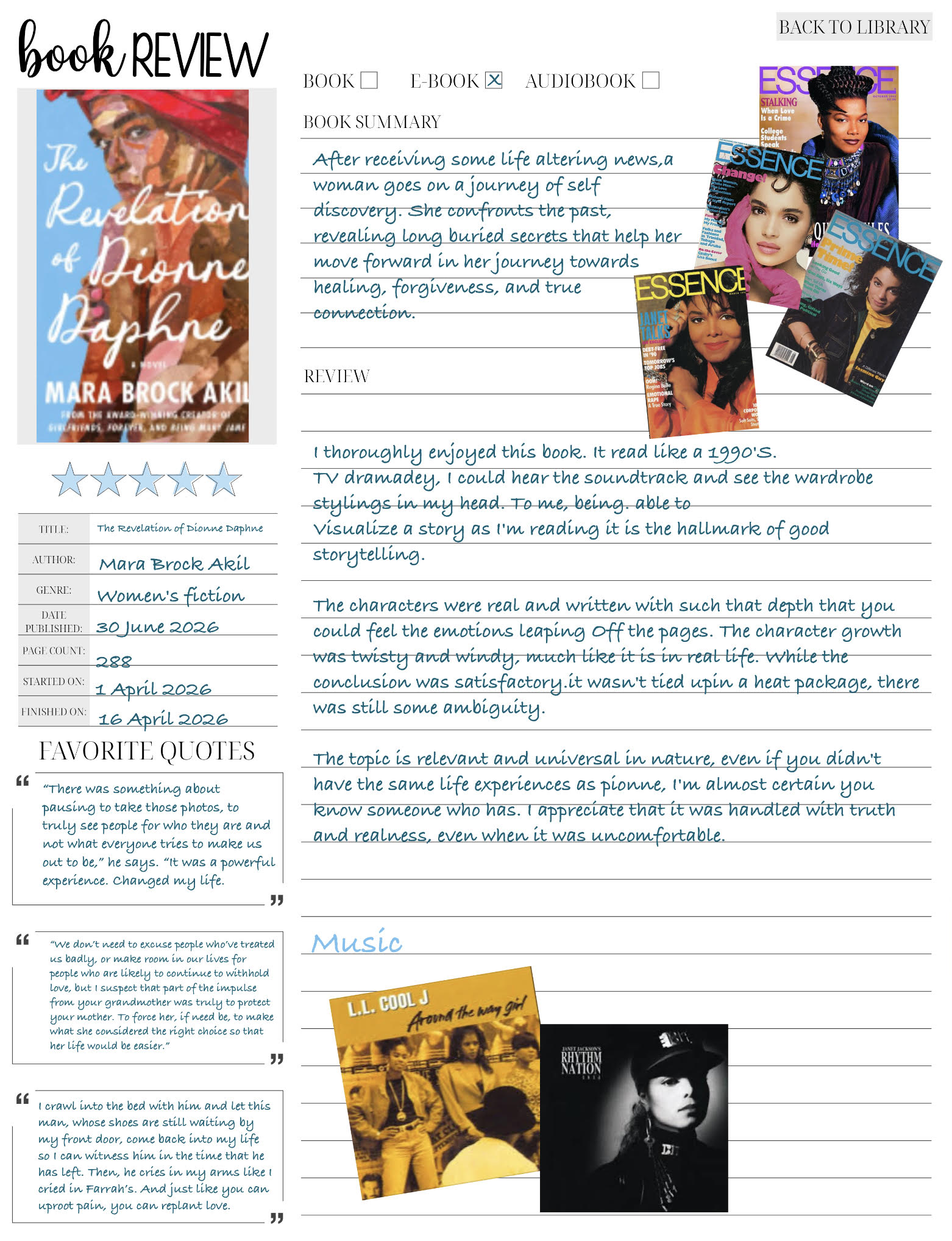 The Revelation of Dionne Daphne by Mara Brock Akil Book Log Image {living outside the stacks} #BookReview #WomensLit #NetGalley Follow @DaenelT on Instagram