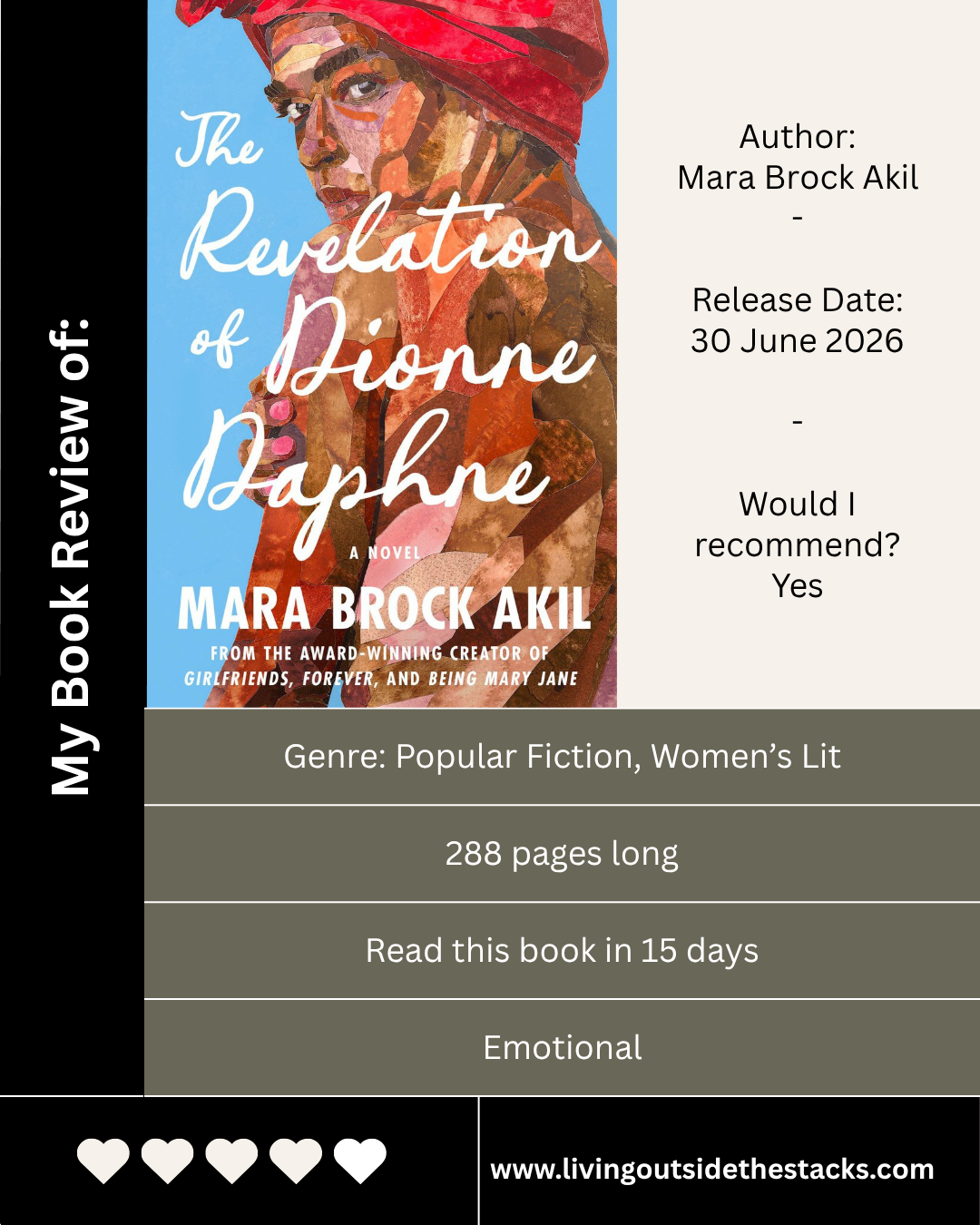 The Revelation of Dionne Daphne by Mara Brock Akil Book Review {living outside the stacks} #BookReview #WomensLit #NetGalley Follow @DaenelT on Instagram