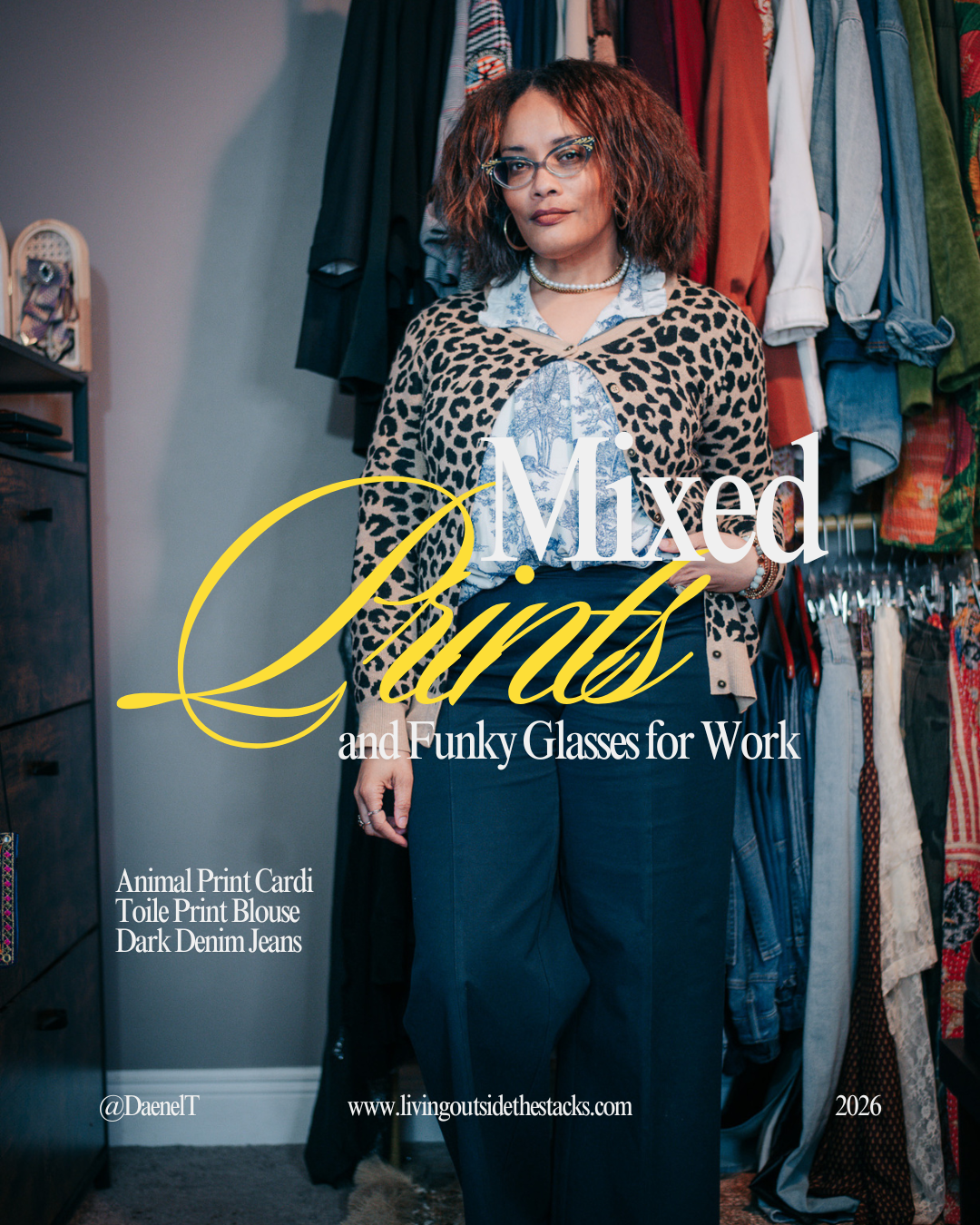 Animal Print Cardi with Blue Toile Shirt and Dark Denim Jeans {living outside the stacks} Follow @DaenelT on Instagram